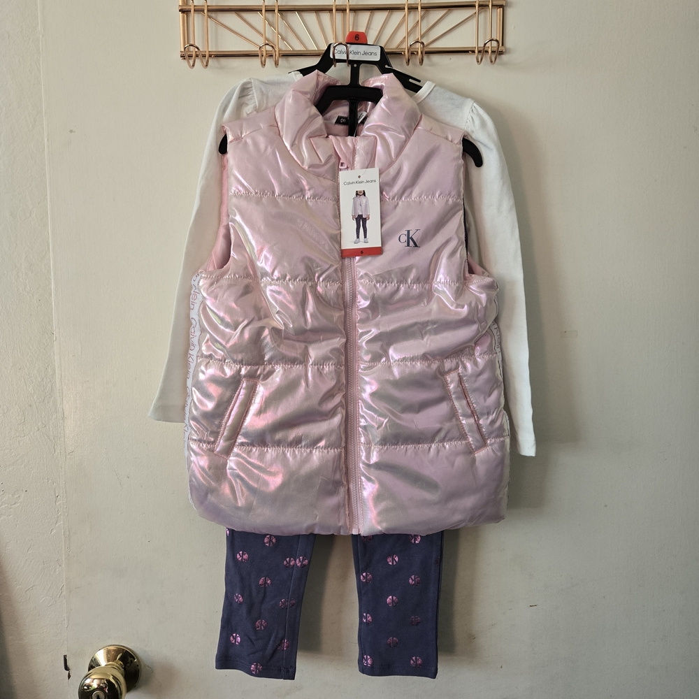 Calvin Klein Pink Puffer Vest with Outfit